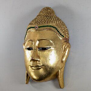 Wood Carving Thai Buddha Head Gilded Wall Mount Zen Home decor